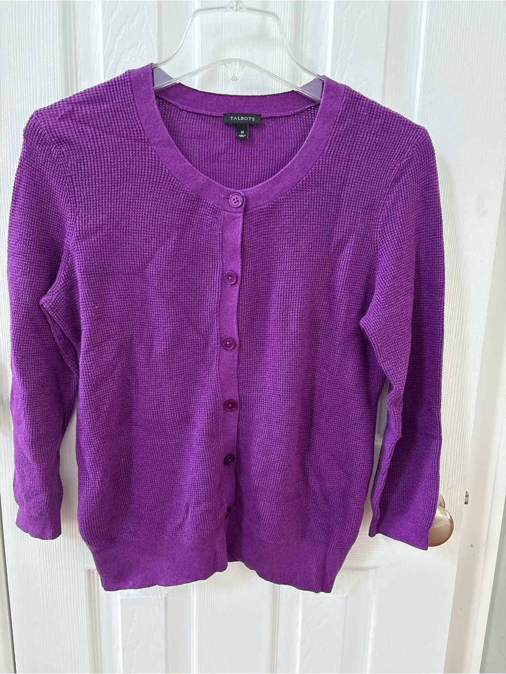 Talbots Vibrant Purple Button-Front Waffle Cardigan